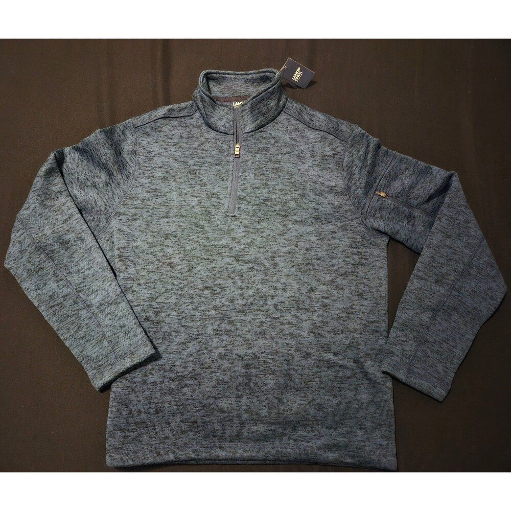 New Lands’ End Quarter Zip Sweatshirt Blue Heather Mens L New With Tags NWT